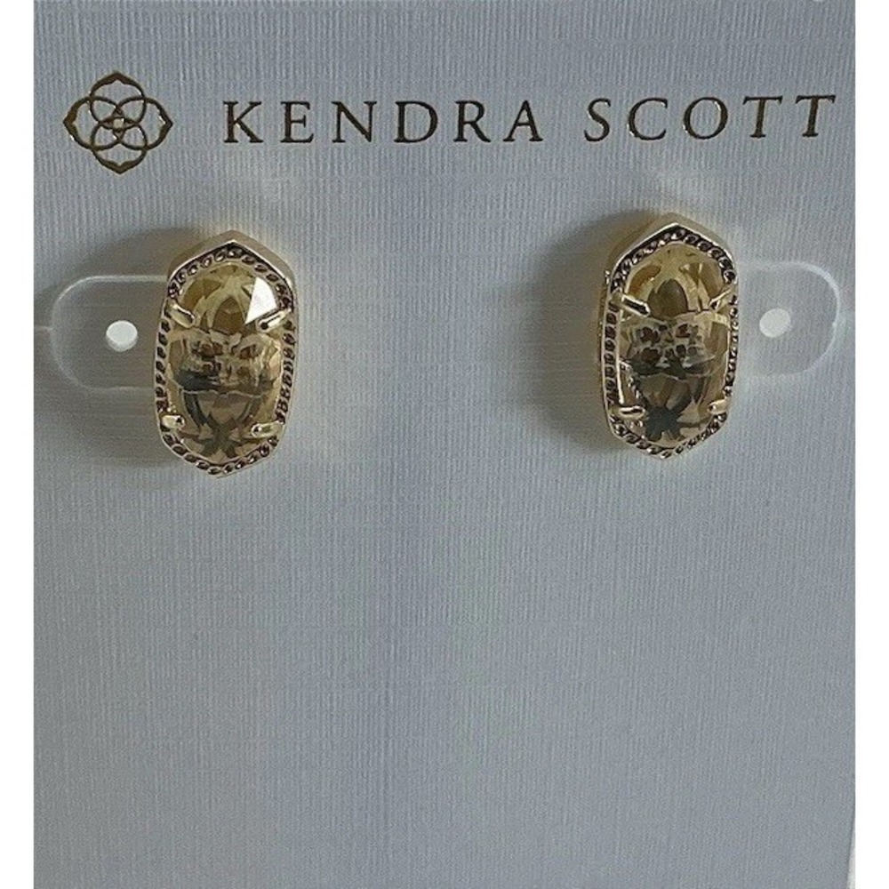Kendra Scott Ari Stud Earrings Gold Tone Clear Crystal NWT